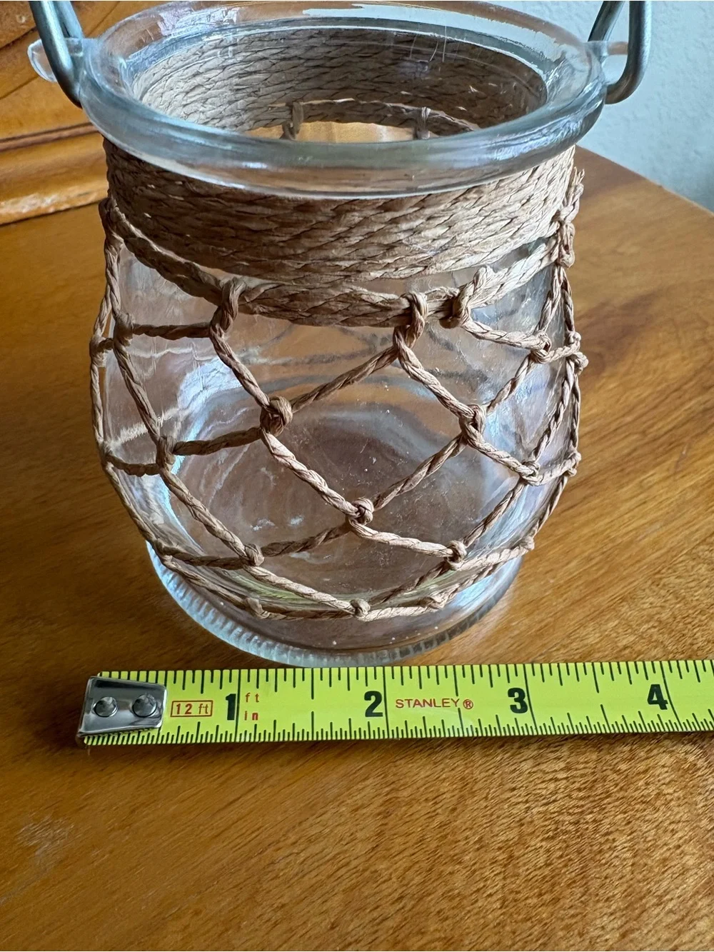 Glass Lantern Vase with Brown Twine Netting - Home Accents